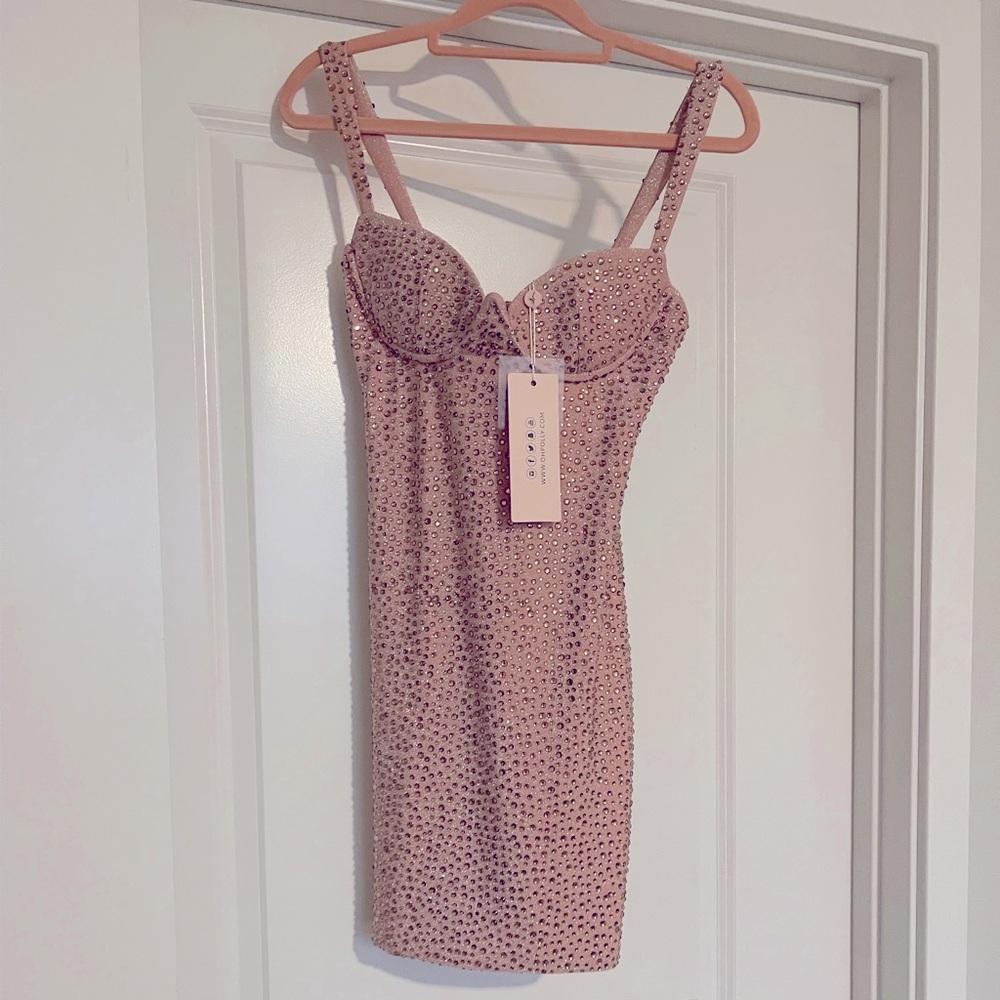 Pink Rhinestone Bling Mini Dress NWT